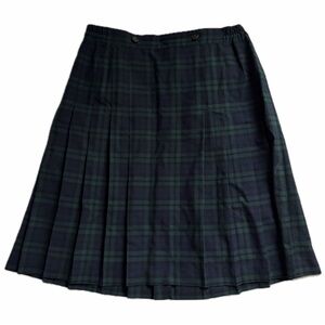 Addition Elle Plaid Pleated Skirt Navy Blue Green Tartan Knee Midi Skirt
